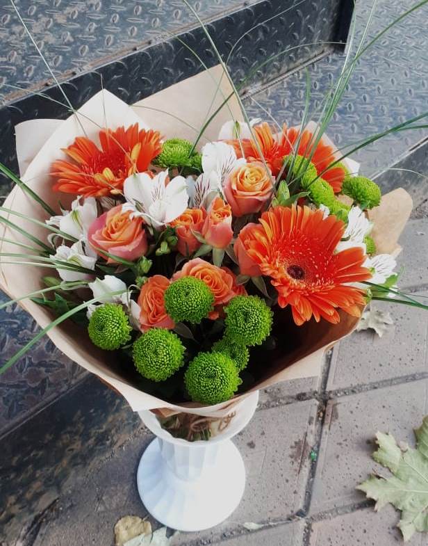 Букет цветов из: Герберы, Хризантемы, Альстромерии и Розы в Хлюпино