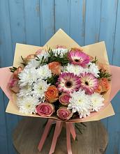 Букет цветов из:  Розы, Герберы и Хризантемы в Хлюпино