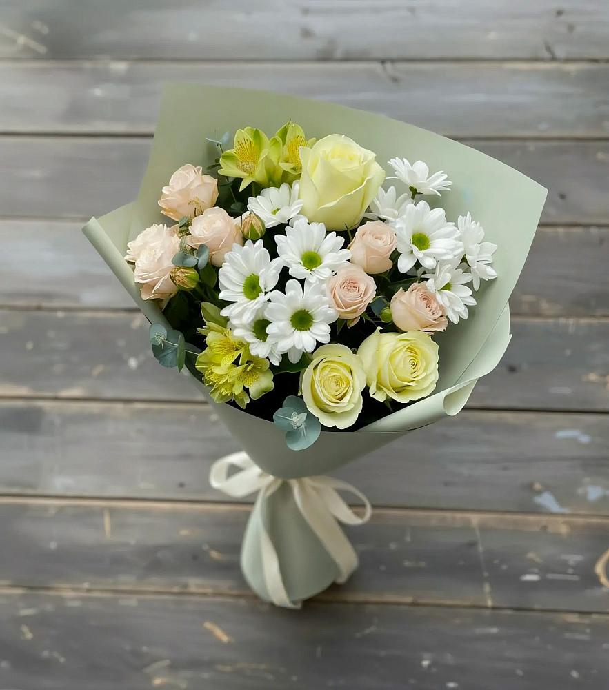 Букет цветов из: Альстромерии, Розы и Хризантемы в Хлюпино