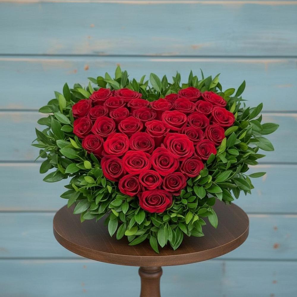 Цветочная композиция из Розы в виде сердца в Хлюпино