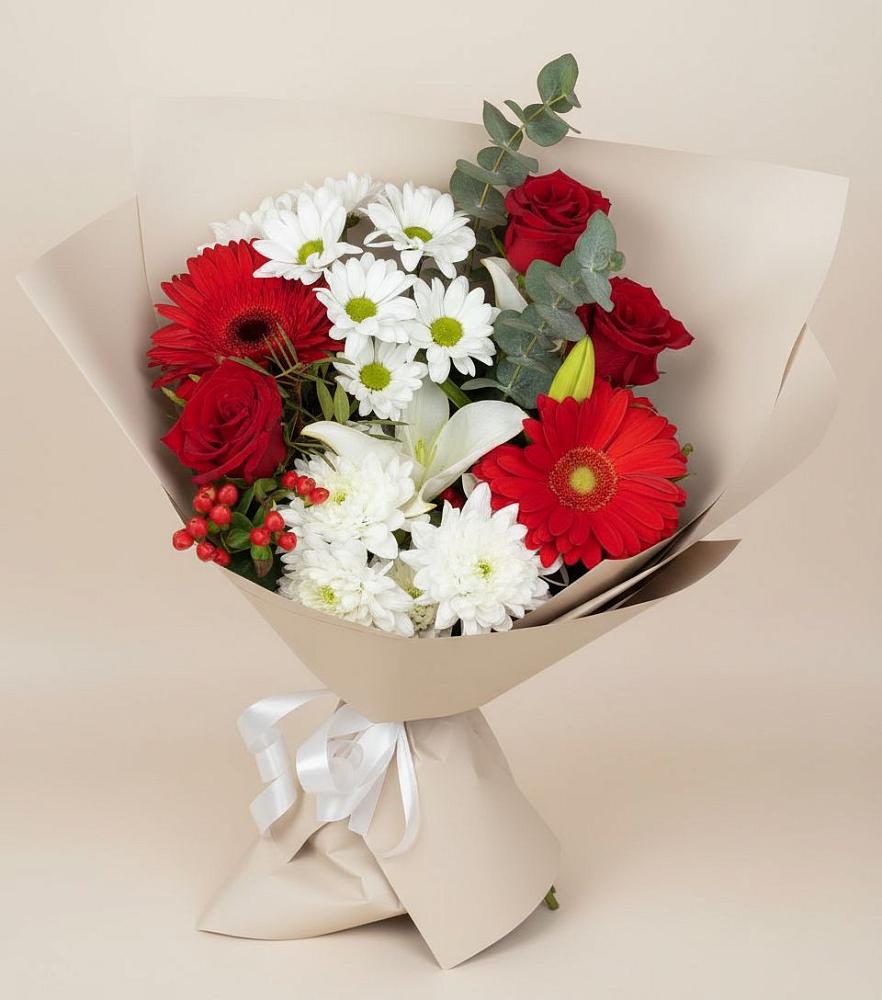 Букет цветов из: Розы, Хризантемы, Герберы и Лилии в Хлюпино