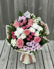 Букет цветов из:  Альстромерии, Гвоздики, Розы и Хризантемы в Хлюпино