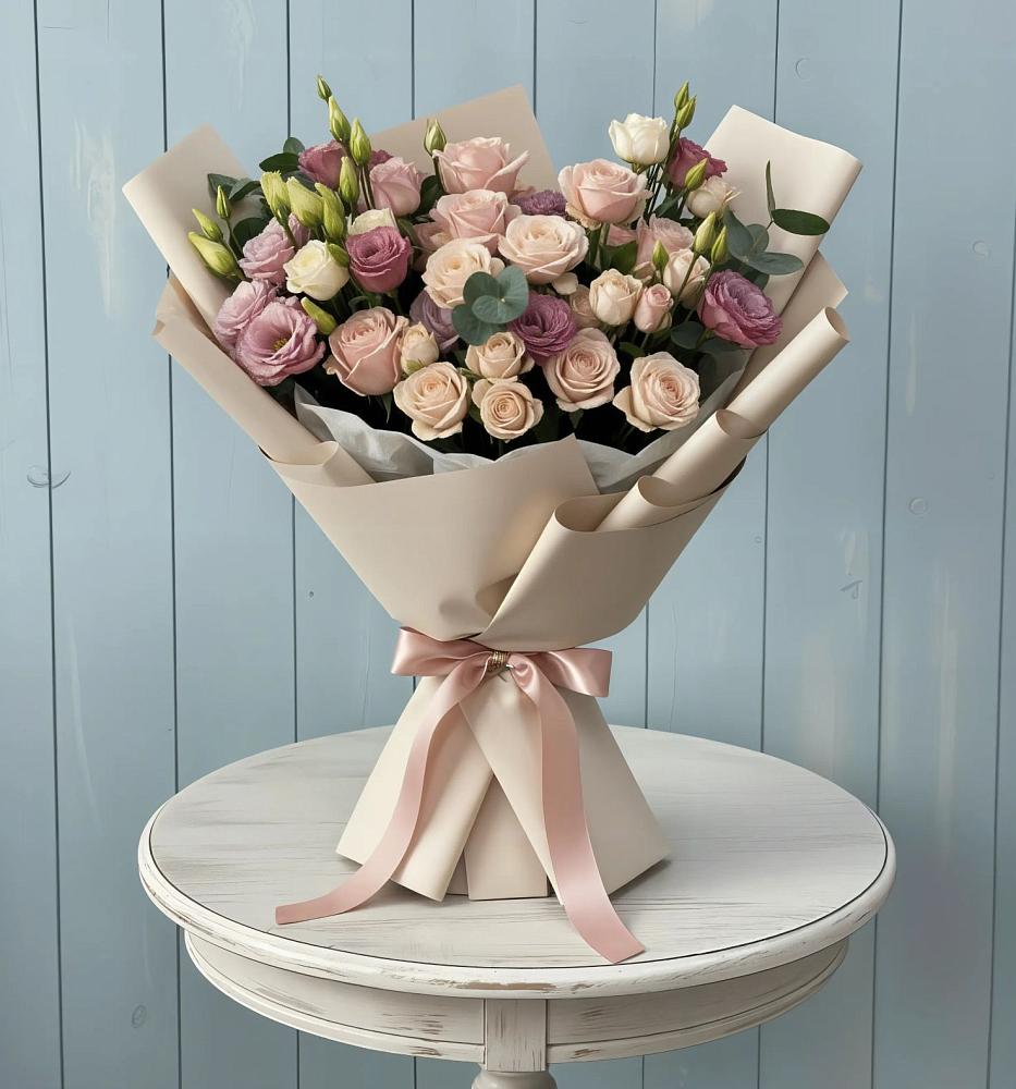 Букет цветов из: Розы и Лизиантусы в Хлюпино