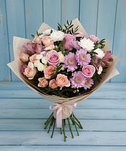Букет цветов из:  Хризантемы, Розы и Альстромерии в Хлюпино