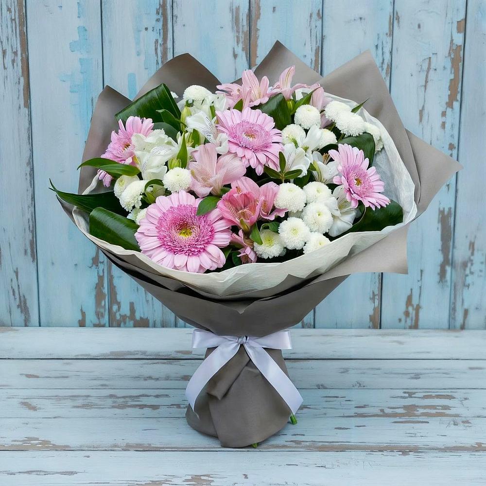Букет цветов из: Герберы, Альстромерии и Хризантемы в Хлюпино